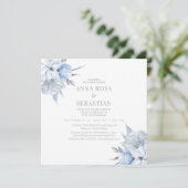 *~* Roos Dusty Blue Floral AR15 WEDDING RSVP + In Kaart (Staand voorkant)