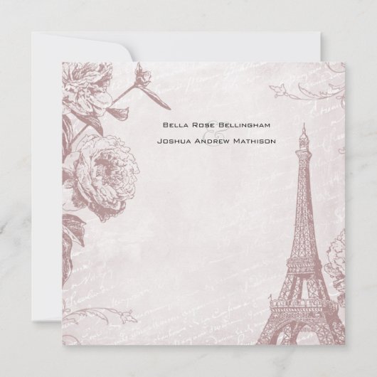 Roos Eiffeltoren bruiloft uitnodiging (Achterkant)