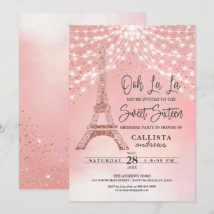 Roos Eiffeltoren Glitter Sparkles Lights Sweet 16 Kaart