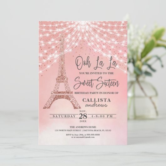 Roos Eiffeltoren Glitters Schittert Lichten Zoete  Kaart (Staand voorkant)