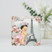  Roos Eiffeltoren Parijs Baby shower Kaart (Staand voorkant)