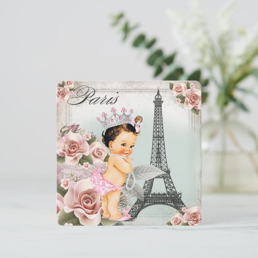 Roos Eiffeltoren Parijs Baby shower Kaart (Staand voorkant)