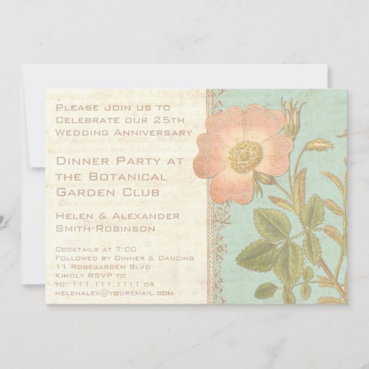 Roos Elegant 25th Jubileum Dinner Kaart (Voorkant)
