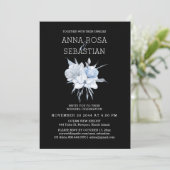 *~* Roos Elegant Blue Floral AR15 WEDDING RSVP + Kaart (Staand voorkant)