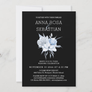 *~* Roos Elegant Blue Floral AR15 WEDDING RSVP + Kaart