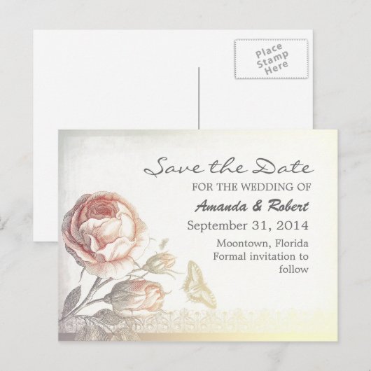 roos elegant Sla de datum briefkaarten (Voorkant / Achterkant)