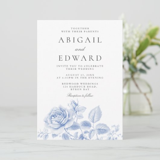  Roos Elegante bruiloft Kaart (Staand voorkant)