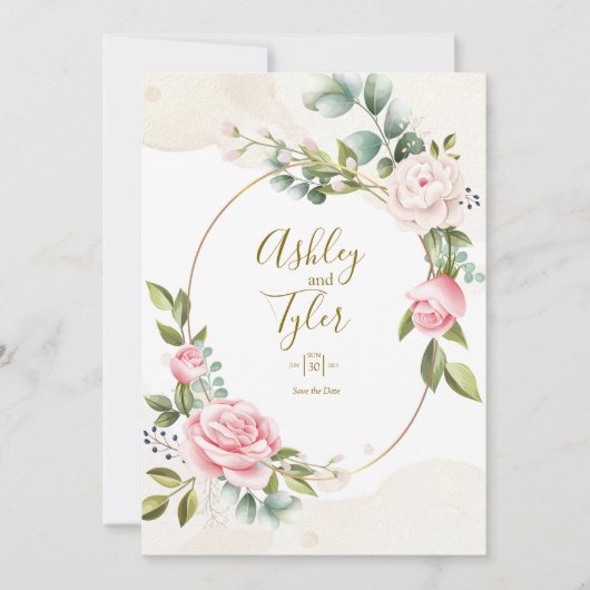 Roos Elegante Romantische Bloemige Bruiloft Kaart (Voorkant)