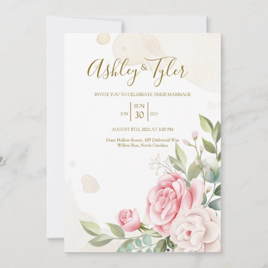 Roos Elegante Romantische Bloemige Bruiloft Kaart (Achterkant)