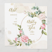 Roos Elegante Romantische Bloemige Bruiloft Kaart (Voorkant / Achterkant)