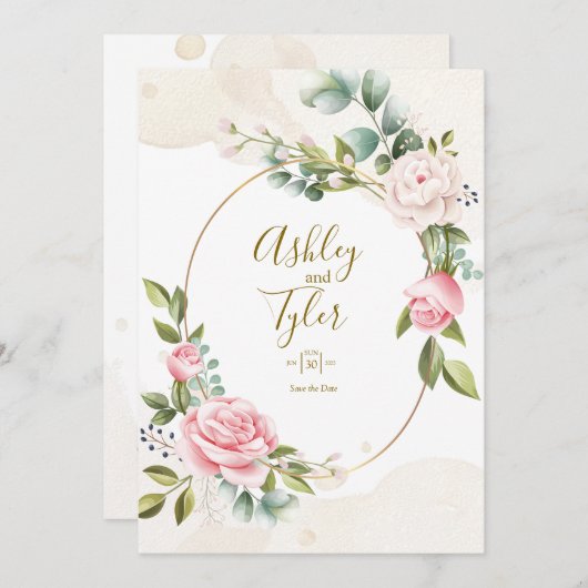 Roos Elegante Romantische Bloemige Bruiloft Kaart (Voorkant / Achterkant)