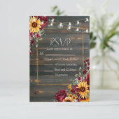 Roos en Aster bruiloft RSVP Kaartje (Staand voorkant)