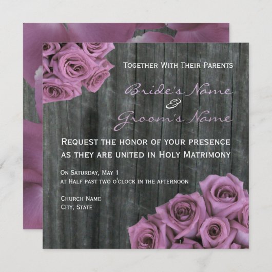 Roos en Barnwood bruiloft uitnodiging (Voorkant / Achterkant)
