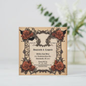 Roos en Batwing Lattice Gothic Halloween Bruiloft Kaart (Staand voorkant)