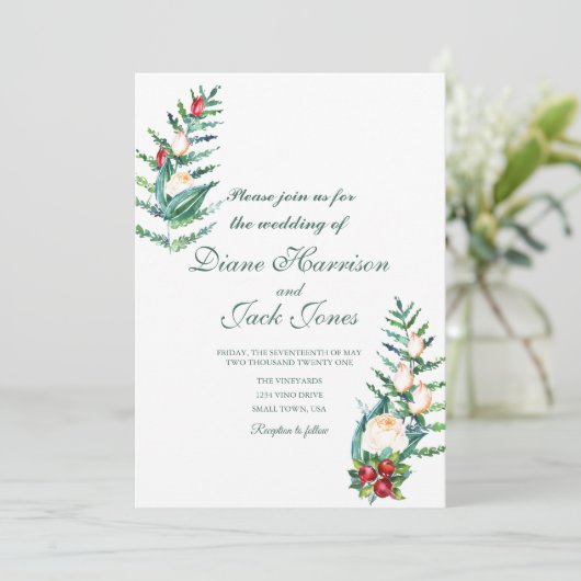 Roos en Berry Waterverf Stems Kaart (Staand voorkant)