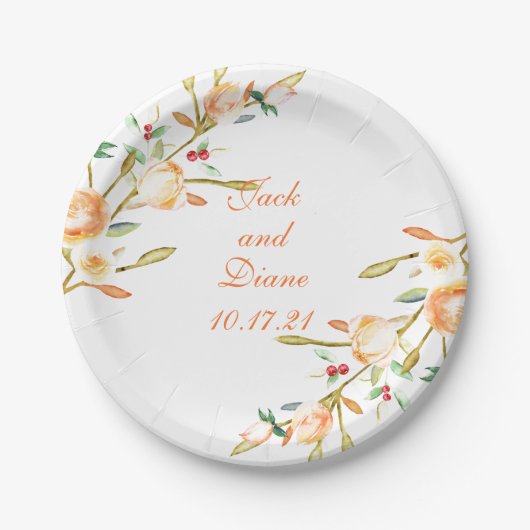 Roos en Berry Waterverf Stems Papieren Bordje (Voorkant)