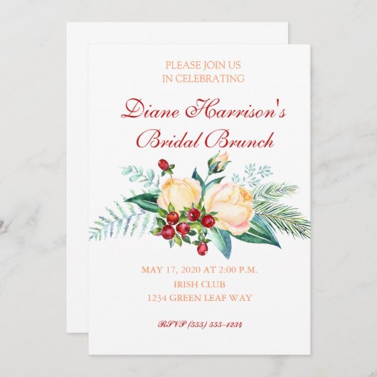 Roos en Berry Waterverf Stems Shower Kaart (Voorkant / Achterkant)