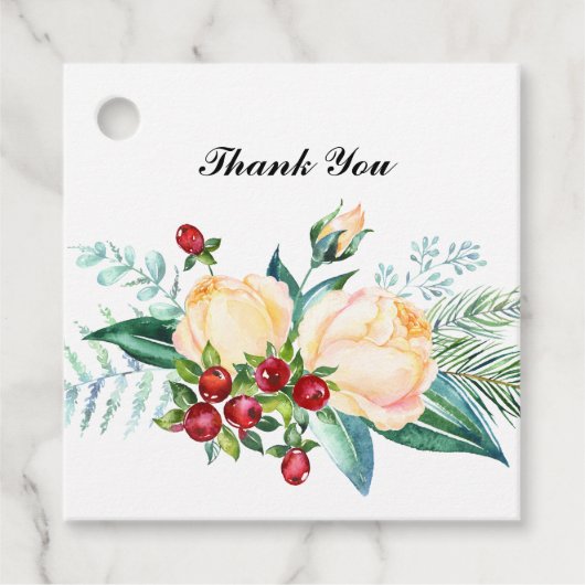 Roos en Berry Waterverf Stems Wedding Bedankjes Labels (Voorkant)