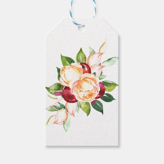 Roos en Berry Waterverf Stems Wedding Cadeaulabel (Voorkant)