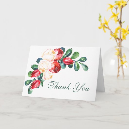 Roos en Berry Waterverf Stems Wedding Dankuwel Kaart (Gele Bloem)
