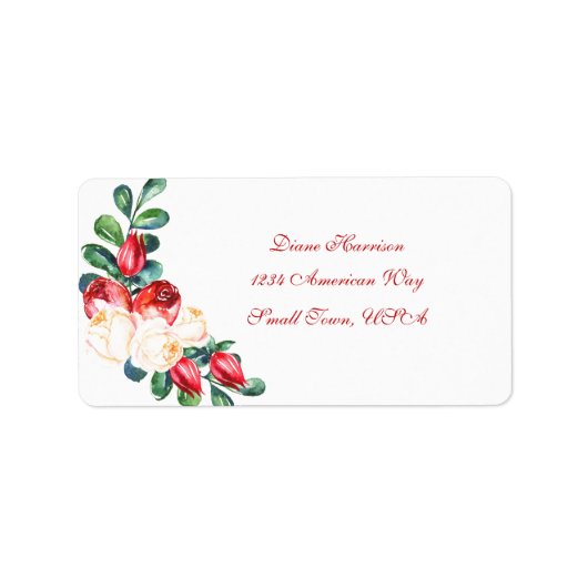 Roos en Berry Waterverf Stems Wedding Etiket (Voorkant)