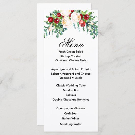 Roos en Berry Waterverf Stems Wedding Menu (Voorkant / Achterkant)