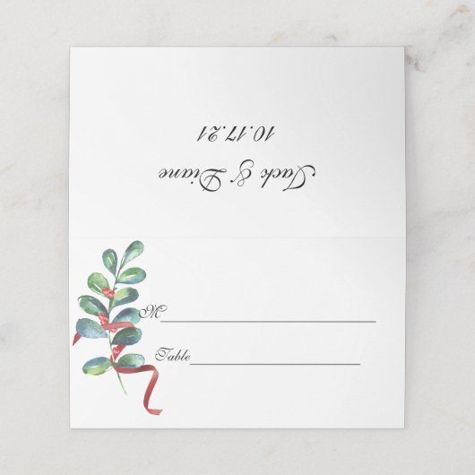 Roos en Berry Waterverf Stems Wedding Plaatskaartje (Buitenkant ongevouwen)