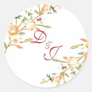 Roos en Berry Waterverf Stems Wedding Ronde Sticker