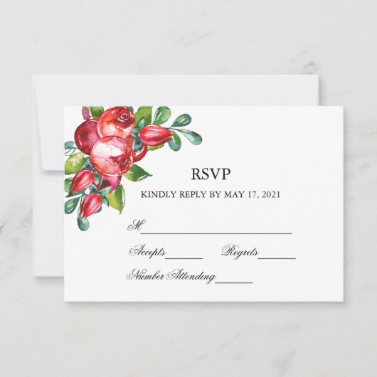 Roos en Berry Waterverf Stems Wedding RSVP Kaartje (Voorkant)