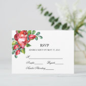Roos en Berry Waterverf Stems Wedding RSVP Kaartje (Staand voorkant)