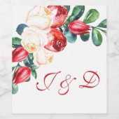 Roos en Berry Waterverf Stems Wedding Wijn Etiket (Enkel label)