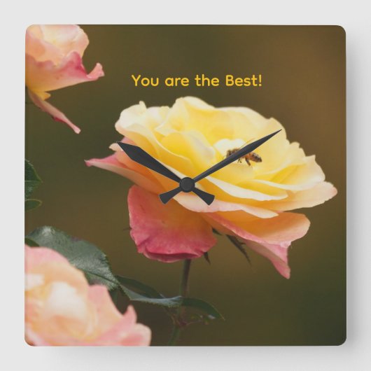 Roos en Bij Boodschappentas Vierkante Klok (Voorkant)