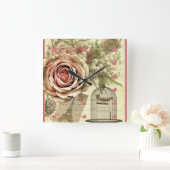  Roos en Birdcage-wandklok Vierkante Klok (Huis)