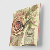  Roos en Birdcage-wandklok Vierkante Klok (Hoek)