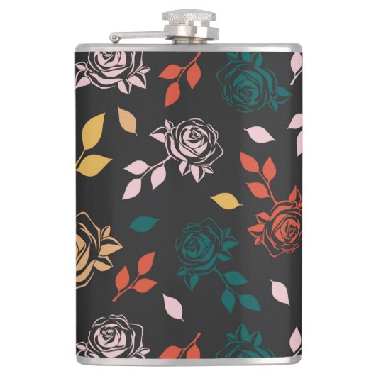 Roos en bladeren Patroon Heupfles (Voorkant)