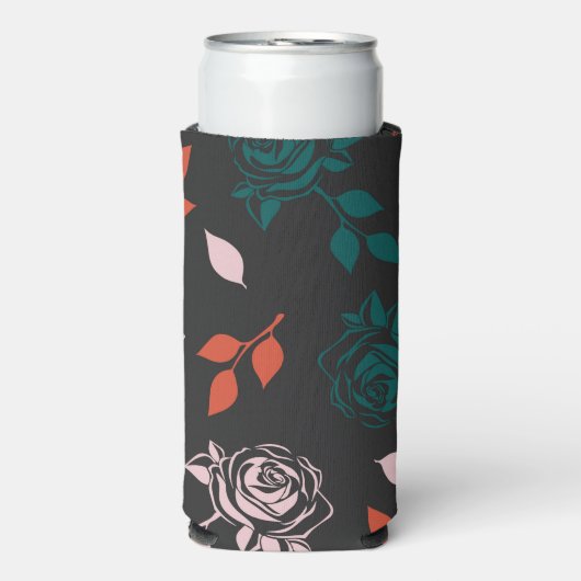 Roos en bladeren Patroon Seltzer Blikjeskoeler (Seltzer Voorkant)