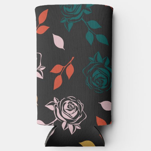 Roos en bladeren Patroon Seltzer Blikjeskoeler (Voorkant)