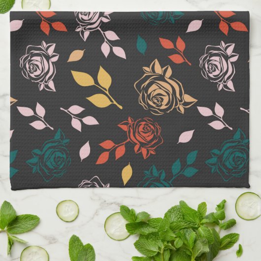 Roos en bladeren Patroon Theedoek (Gevouwen)