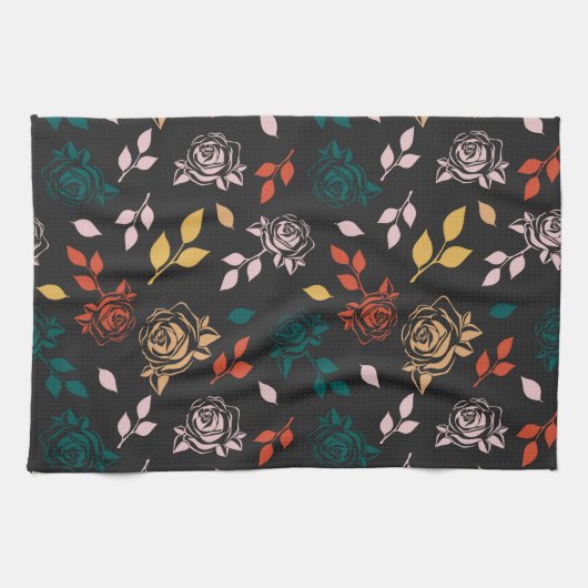 Roos en bladeren Patroon Theedoek (Horizontaal)