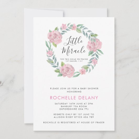 Roos en bladeren Wreator Mirakel Baby shower Kaart (Voorkant)