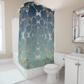 Roos en blauw douchegordijn (In situ)