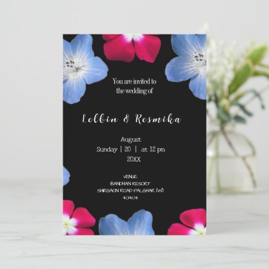 Roos en blauw op zwart kaart (Staand voorkant)