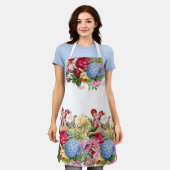  Roos en Blauwe Hydrangea Floral Print Schort (Gedragen)