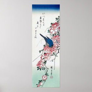 Roos en Blauwe Vogel, Hiroshige, Ukiyo-e Poster