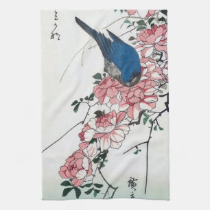 Roos en Blauwe Vogel, Hiroshige, Ukiyo-e Theedoek