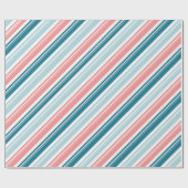 Roos en Blauwgroen Candy Cane Stripe Holiday Cadeaupapier (Vlak)
