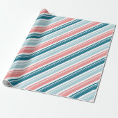 Roos en Blauwgroen Candy Cane Stripe Holiday Cadeaupapier (Uitgerold)