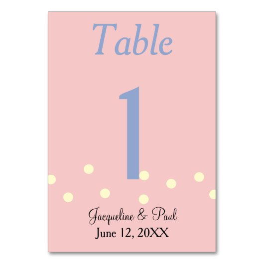 Roos en Blue Polka Dots Wedding Table No. Kaart (Achterkant)