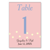 Roos en Blue Polka Dots Wedding Table No. Kaart (Voorkant)