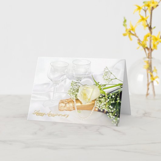 roos en champagne met parels kaart (Gele Bloem)